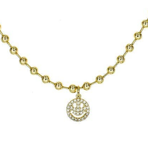14K Gold Plated Smiley Face Cubic Zirconia Necklace 14k Gold Chain Gems Diamond - Picture 1 of 4